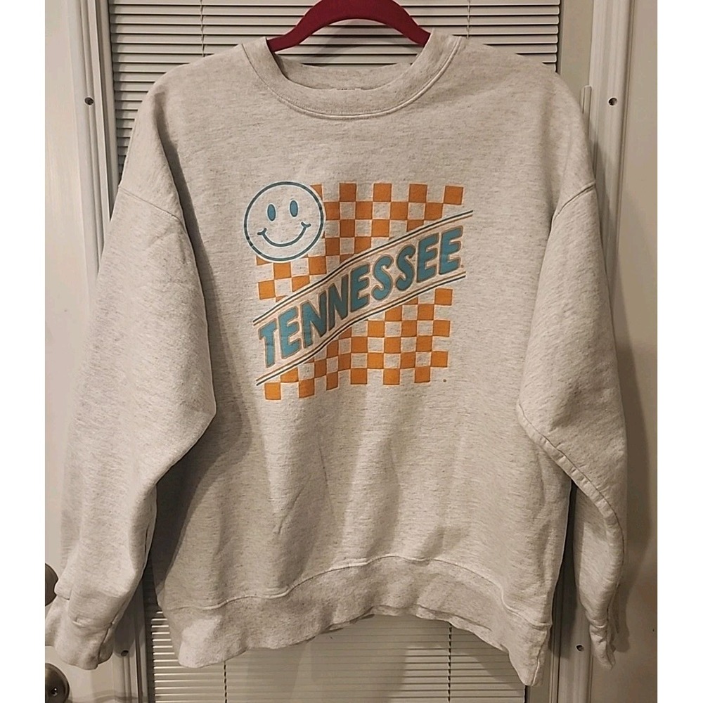 Tennessee Vols Smiley Face Checkered Crewneck Sweatshirt TN Large - Picture 2 of 5